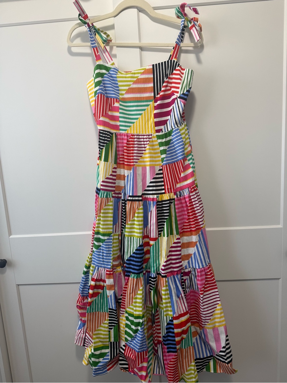 Kate Spade Multicolor Striped Patchwork Tie-Shoulder Sundress